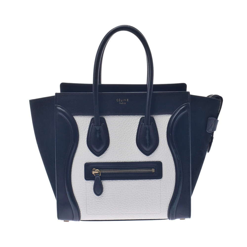 CELINE Luggage Shopper Black White Leather Handbag